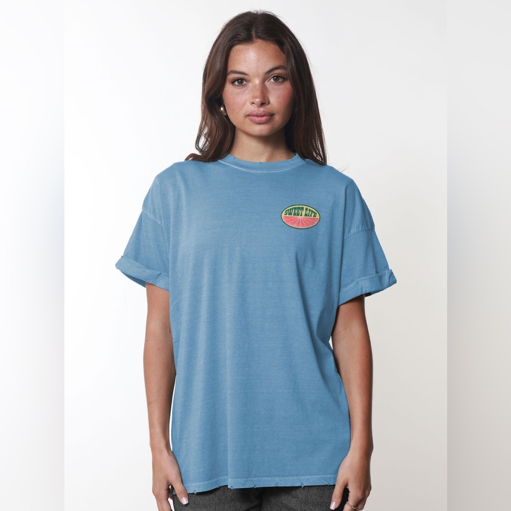 Girl Dangerous Sweet Life Boyfriend Tee | Denim Blue Oversized Fit | Size Small - Picture 2 of 14